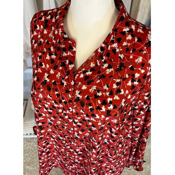 Lane Bryant Women's Size 18/20 Red Floral Button Up Blouse #0341 - Picture 4 of 12